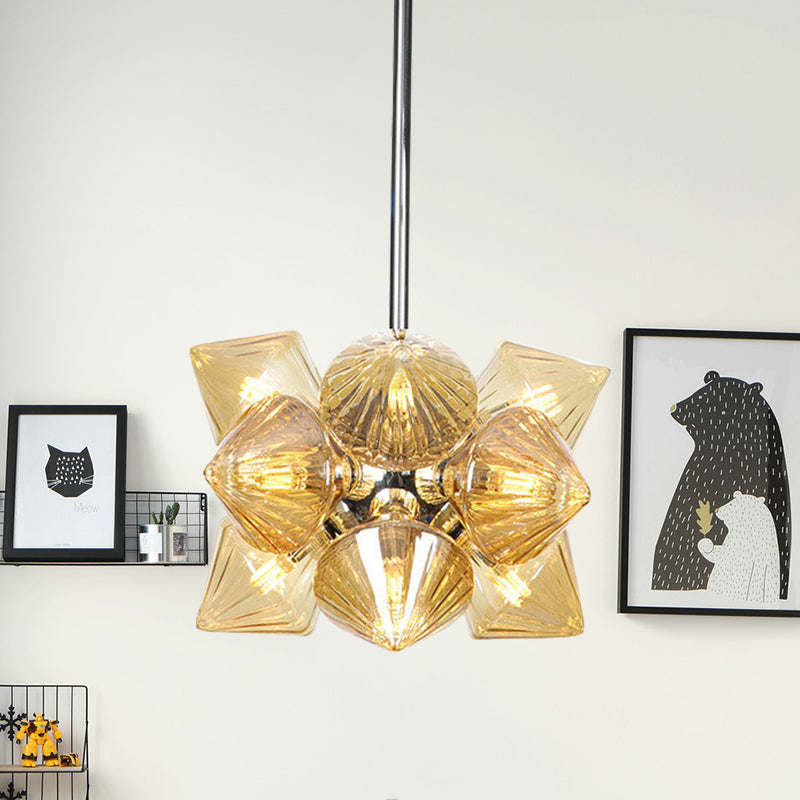 Chandelier suspendu en diamant modernisme Amber Verre 9/12 têtes Plafond Plafond Light in Chrome