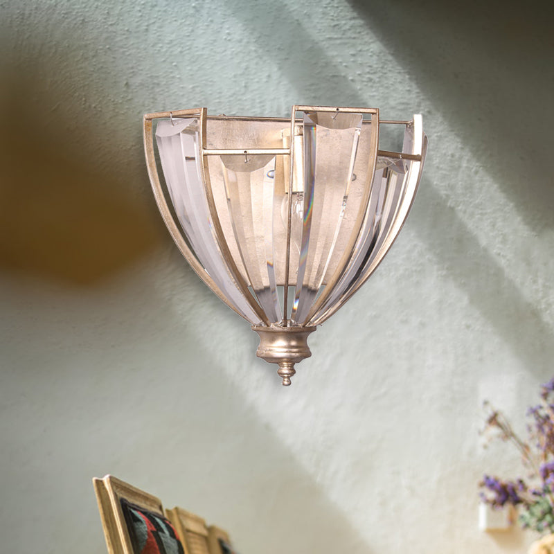 Antique Silver Curved Wall Sconce Modernist 1 Bulb Clear Crystal LED Wall Light Fixture