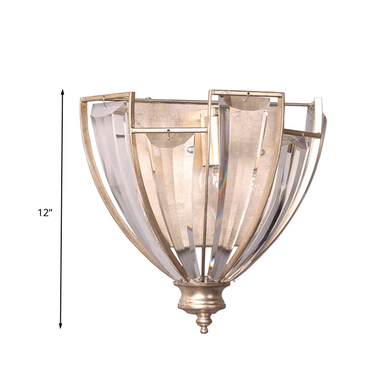 Antique Silver Curved Wall Sconce Modernist 1 Bulb Clear Crystal LED Wall Light Fixture