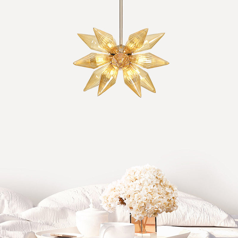 18 teste lampadario conico sospeso a sospensione moderna a costola a costola a sospensione in oro in oro