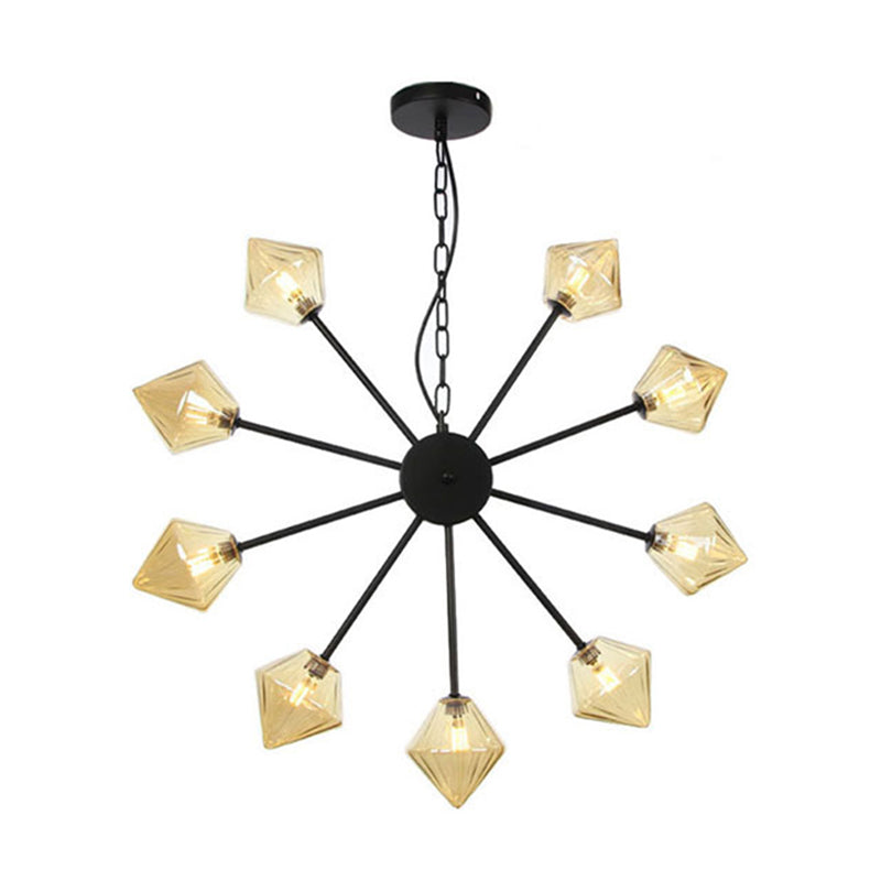 Pyramide contemporain lampe de lustre en verre 9 têtes de luminaire suspendu en noir