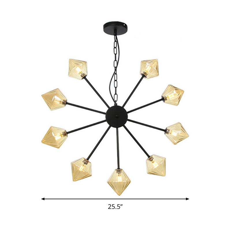 Pyramide contemporain lampe de lustre en verre 9 têtes de luminaire suspendu en noir