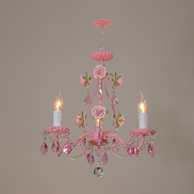 Crystal Pink Pendant Chandelier Candelabra 3/5/8 Lights Traditional Ceiling Hang Fixture for Living Room