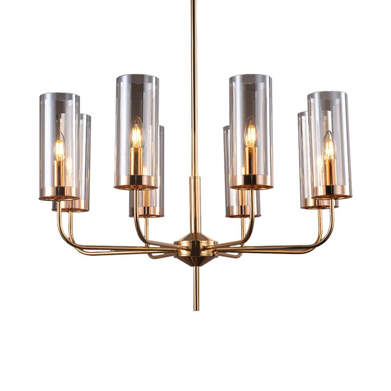Cognac Glass Cylinder Hanging Chandelier Modern 8 Bulbs Ceiling Pendant Light for Dining Room