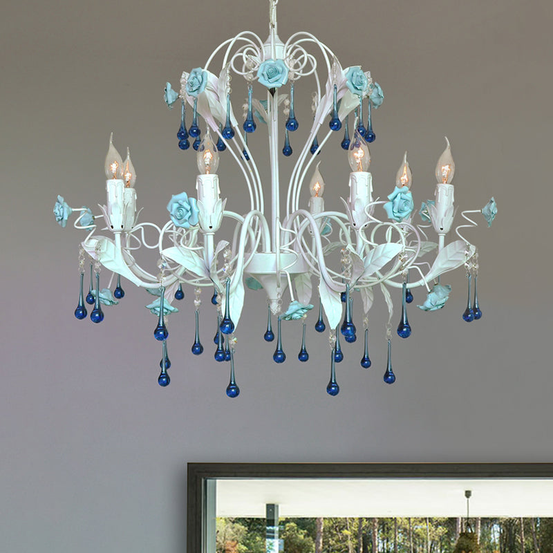 Candelabra Bernero Candelier de techo tradicional Cristal transparente Cantario 8 cabezas de color rosa/azul colgante lámpara de lámpara
