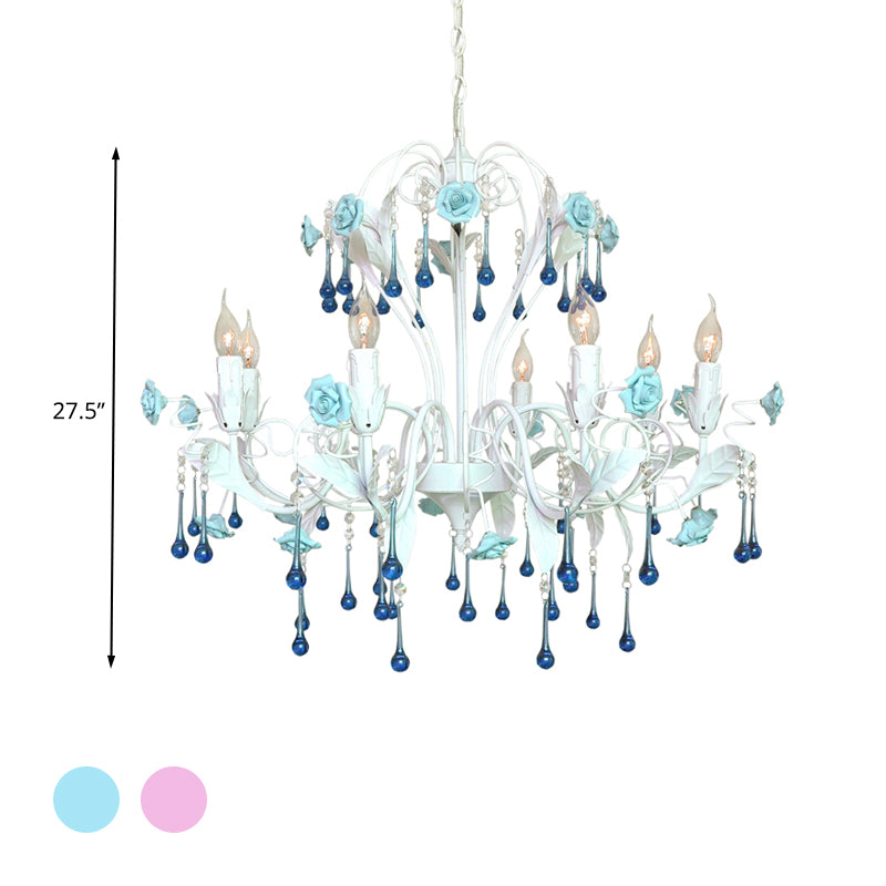 Candelabra Bernero Candelier de techo tradicional Cristal transparente Cantario 8 cabezas de color rosa/azul colgante lámpara de lámpara