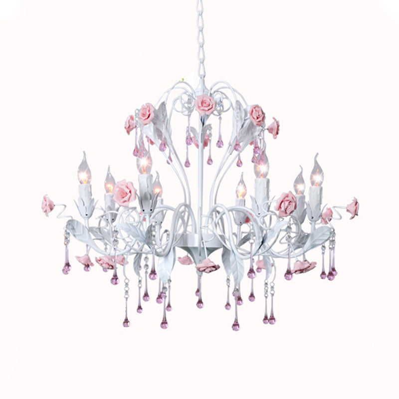 Candelabra Bernero Candelier de techo tradicional Cristal transparente Cantario 8 cabezas de color rosa/azul colgante lámpara de lámpara