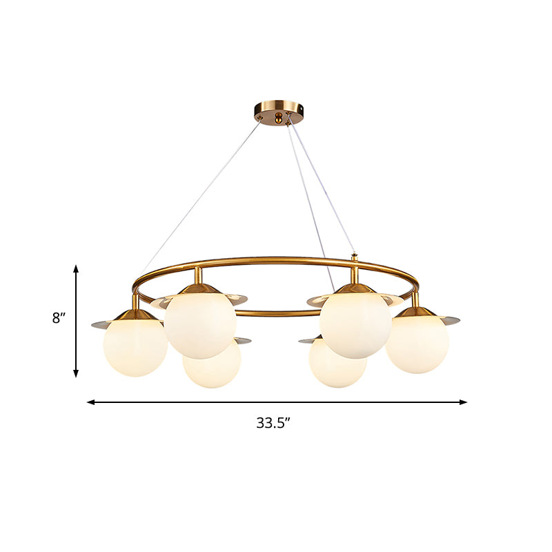 Gold Sphere Chandelier Lighting Modernist 6 Bulbs White Glass Ceiling Suspension Lamp