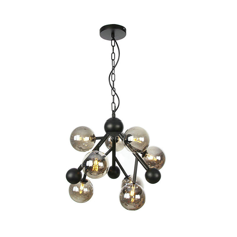 Modernism Spherical Chandelier Light Smoke Gray Glass 9 Heads Bedroom Suspended Lighting Fixture