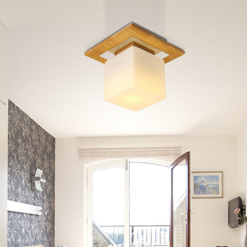 Opaalglas Vierkant/Cilinder Flush Mount Licht Eenvoudige 1 Licht Plafond Opgezette Fixture in Wit