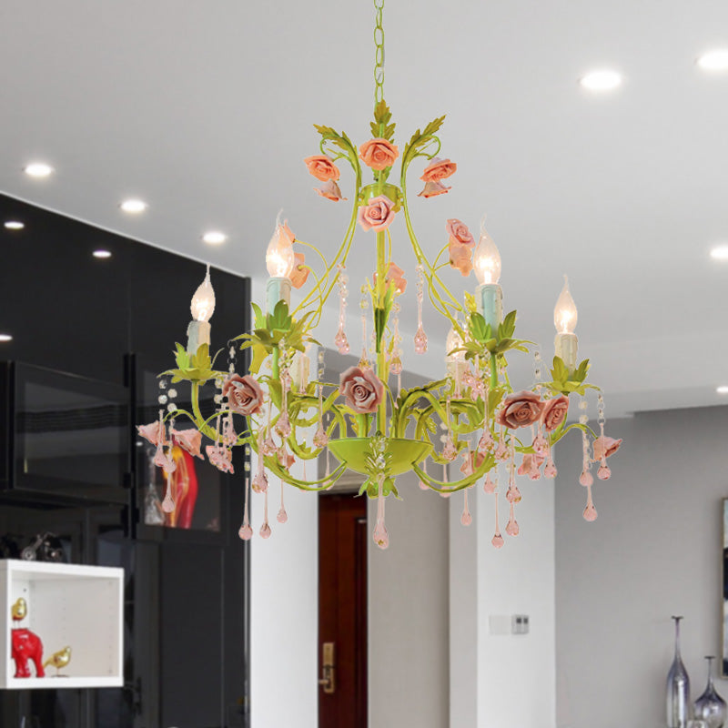 6/8 Lampenkerzenkerze Anhängerlampe Traditionalismus Grünkristall Kronleuchter Leuchte für Schlafzimmer