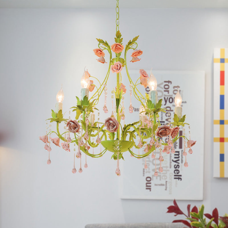 6/8 Lampenkerzenkerze Anhängerlampe Traditionalismus Grünkristall Kronleuchter Leuchte für Schlafzimmer