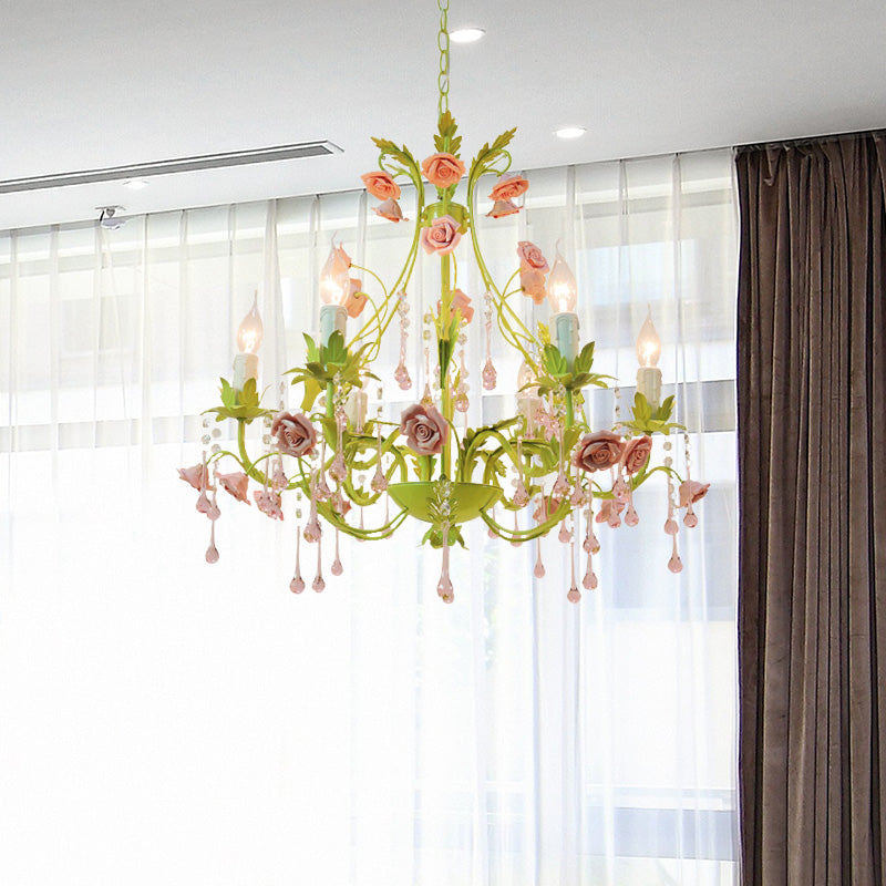 6/8 Lampenkerzenkerze Anhängerlampe Traditionalismus Grünkristall Kronleuchter Leuchte für Schlafzimmer