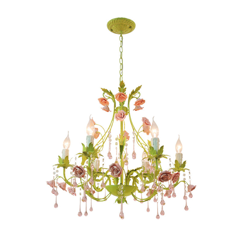 6/8 Lampenkerzenkerze Anhängerlampe Traditionalismus Grünkristall Kronleuchter Leuchte für Schlafzimmer