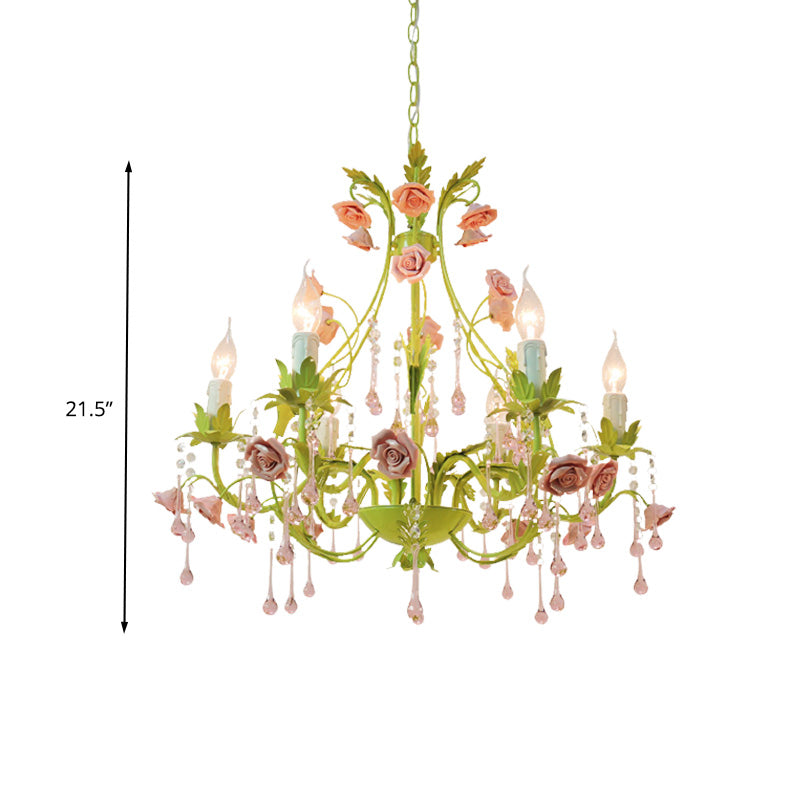 6/8 Lampenkerzenkerze Anhängerlampe Traditionalismus Grünkristall Kronleuchter Leuchte für Schlafzimmer