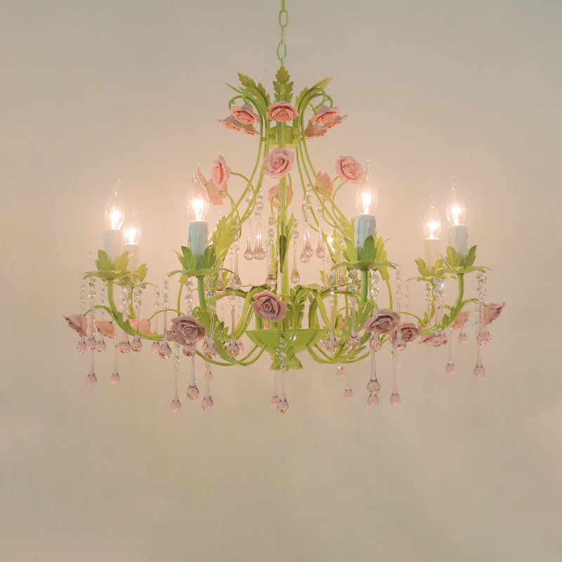 6/8 Lampenkerzenkerze Anhängerlampe Traditionalismus Grünkristall Kronleuchter Leuchte für Schlafzimmer
