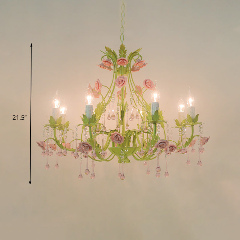 6/8 Lampenkerzenkerze Anhängerlampe Traditionalismus Grünkristall Kronleuchter Leuchte für Schlafzimmer