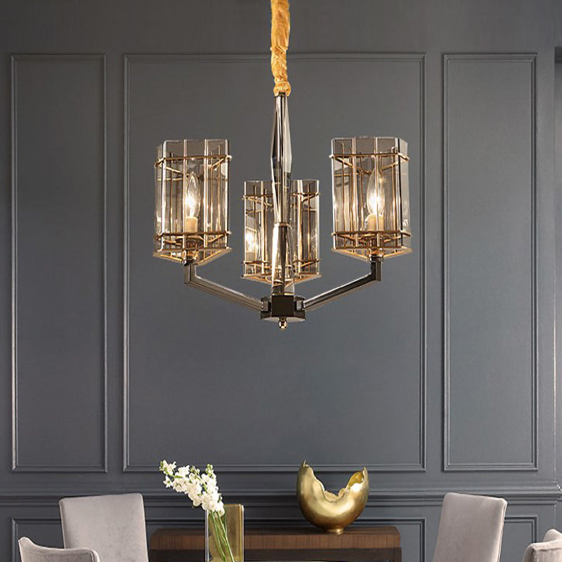 Modernism Triangle Chandelier Light Smoked Glass 3 Bulbs Dining Room Ceiling Suspension Lamp