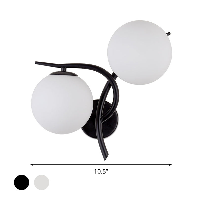 Milky Glass Global SCONCE Modernist 2 Heads Wall Mounted Light Fecture in Silver/Black