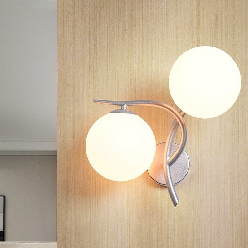 Milky Glass Global SCONCE Modernist 2 Heads Wall Mounted Light Fecture in Silver/Black