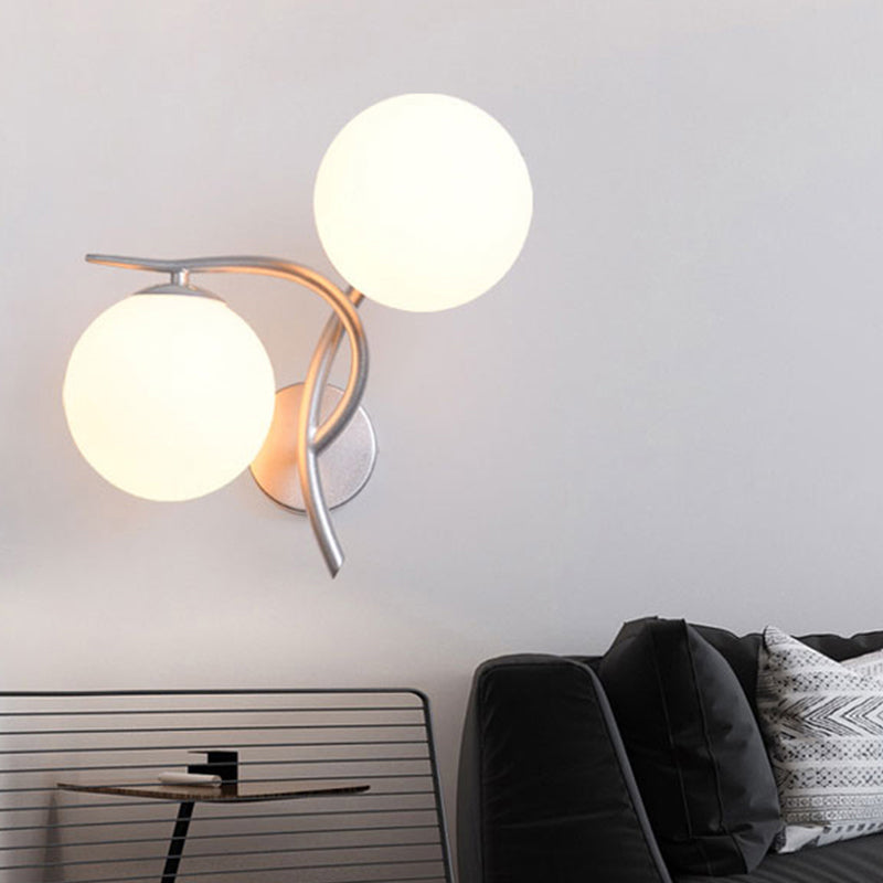 Milky Glass Global SCONCE Modernist 2 Heads Wall Mounted Light Fecture in Silver/Black