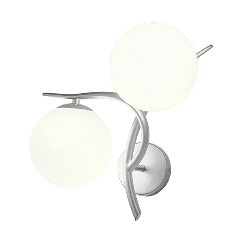 Milky Glass Global SCONCE Modernist 2 Heads Wall Mounted Light Fecture in Silver/Black