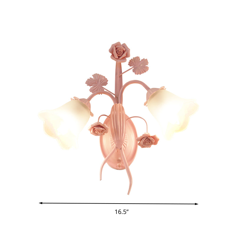 2 luces Opal Glass Pared Donce Countryside Rosa Blossom Liver de la pared de la sala de estar Luz montada