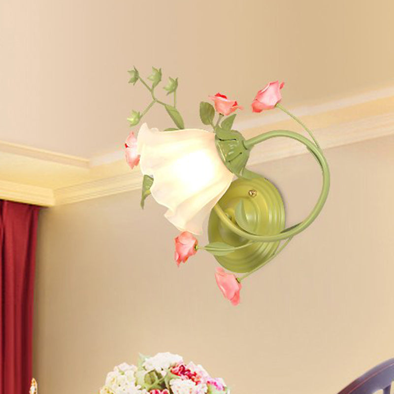 Grüne überbackene Wandlicht traditionelles weißes Glas 1 Kopf Wohnzimmer Wandleuchte Beleuchtung