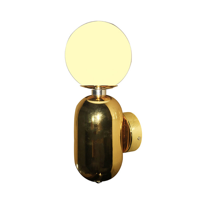 Globe Sconce Light Modernism White Glass 6"/8" Wide 1 Bulb Gold Wall Mounted Lighting