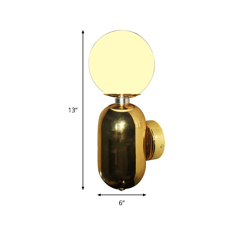 Globe Sconce Light Modernism White Glass 6"/8" Wide 1 Bulb Gold Wall Mounted Lighting