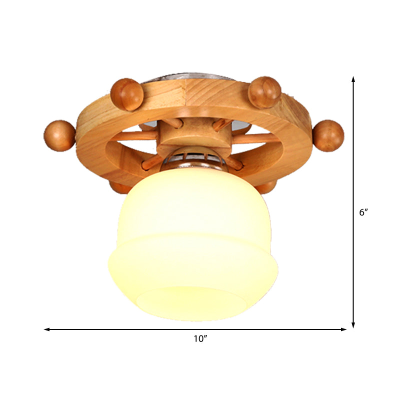 White Glass Flush Fixture Nordic 1 Light Flushmount Ciling Light with Wheel Backplate for Bathroom