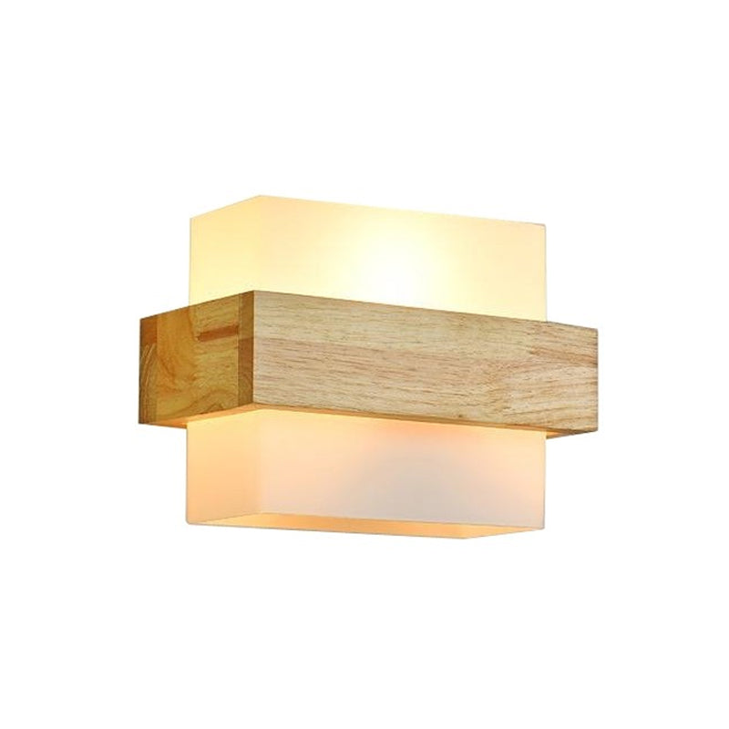 Holz Rechteck Wandlampe modernist 1 Kopf Beige Leuchte Leuchte mit weißem Glasschatten