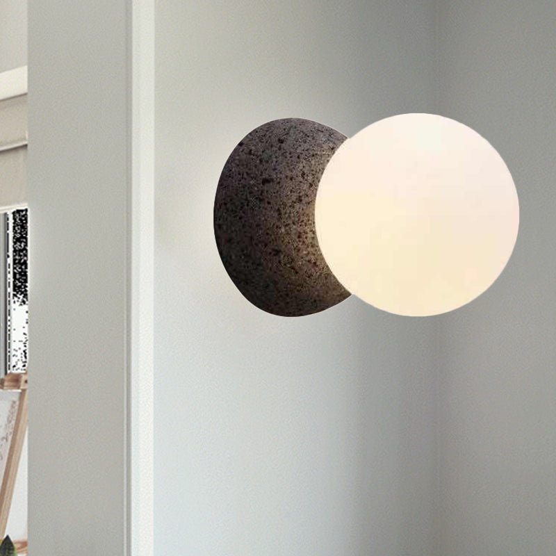Minimalism 1 Bulb Wall Ligting Grey Spherical Sconce Light Fixture with Opal Glass Shade