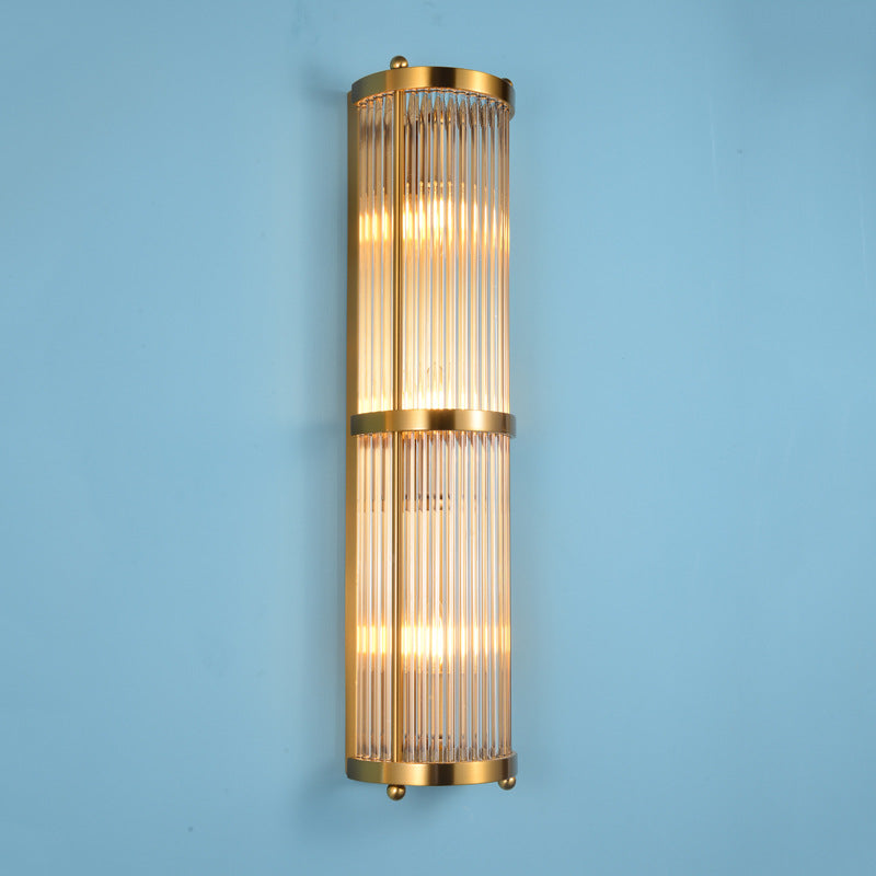 Luces de apliques cilíndricos cristalínicos transparentes Estilo moderno Lámpara de montaje de pared de 2 luces en oro