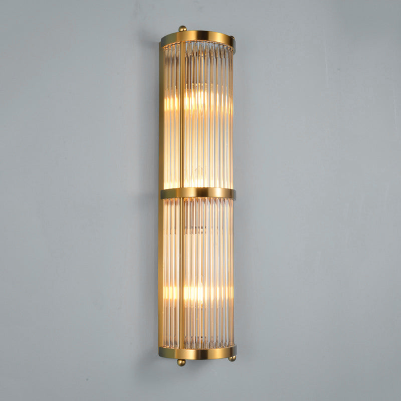 Luces de apliques cilíndricos cristalínicos transparentes Estilo moderno Lámpara de montaje de pared de 2 luces en oro