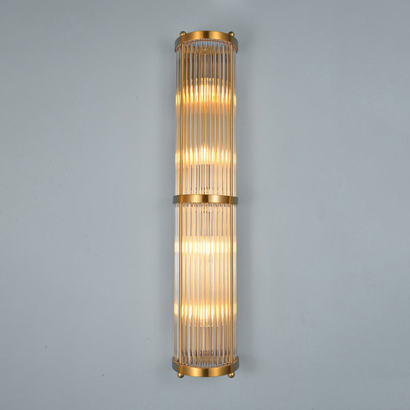Luces de apliques cilíndricos cristalínicos transparentes Estilo moderno Lámpara de montaje de pared de 2 luces en oro