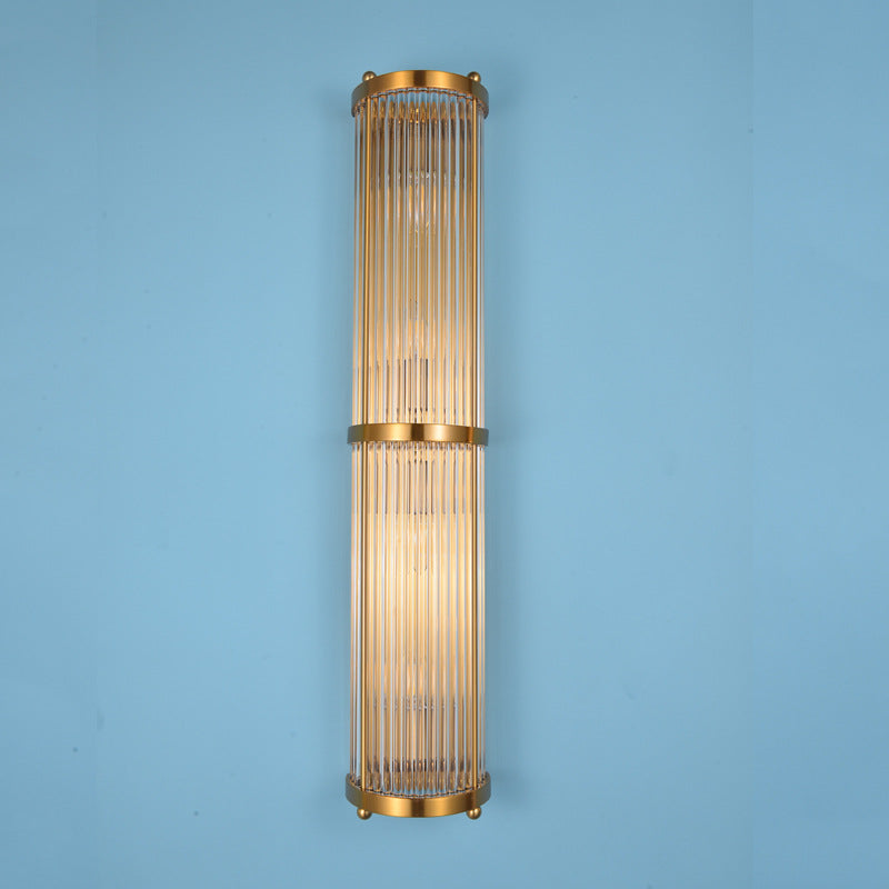 Luces de apliques cilíndricos cristalínicos transparentes Estilo moderno Lámpara de montaje de pared de 2 luces en oro