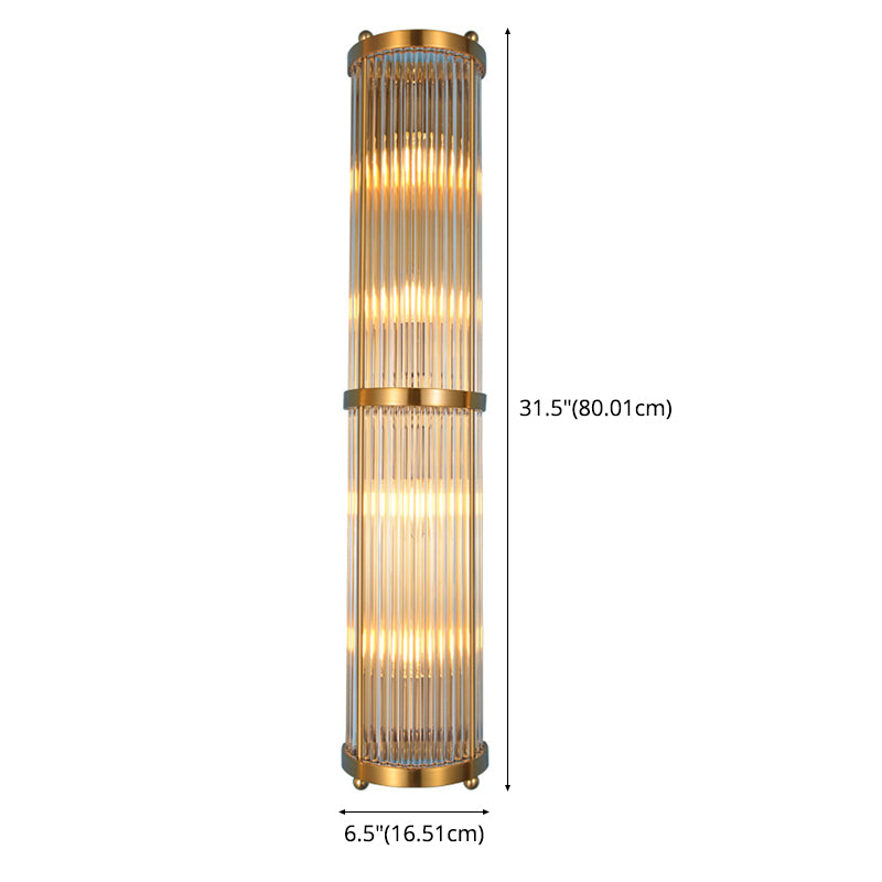 Luces de apliques cilíndricos cristalínicos transparentes Estilo moderno Lámpara de montaje de pared de 2 luces en oro