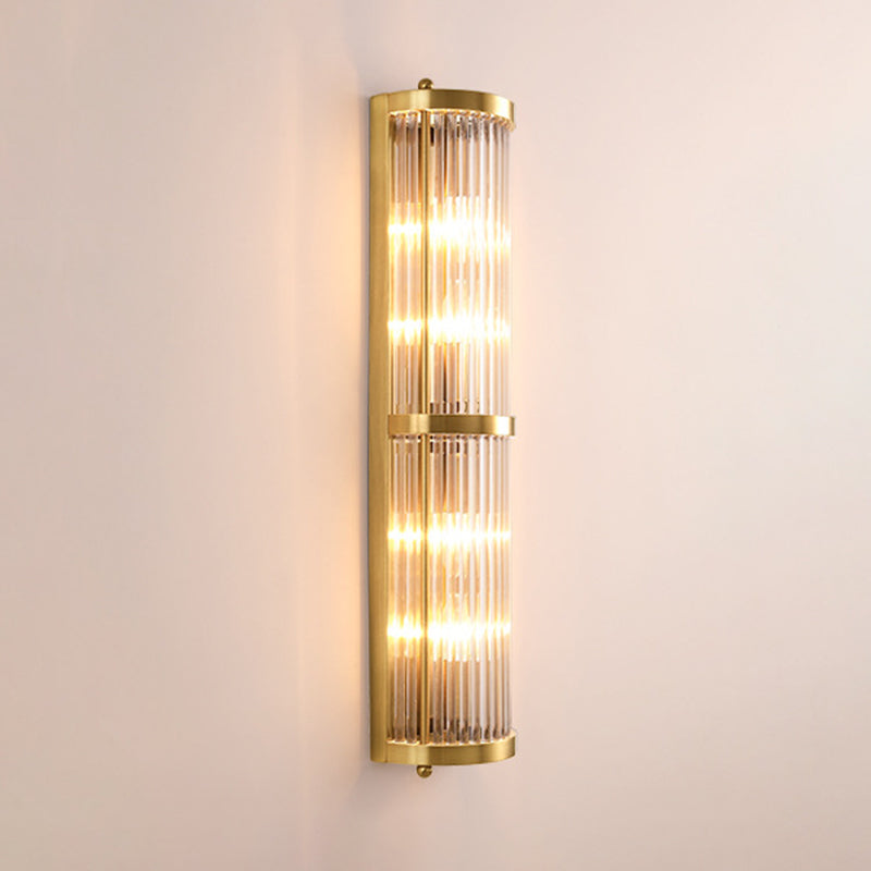 Luces de apliques cilíndricos cristalínicos transparentes Estilo moderno Lámpara de montaje de pared de 2 luces en oro