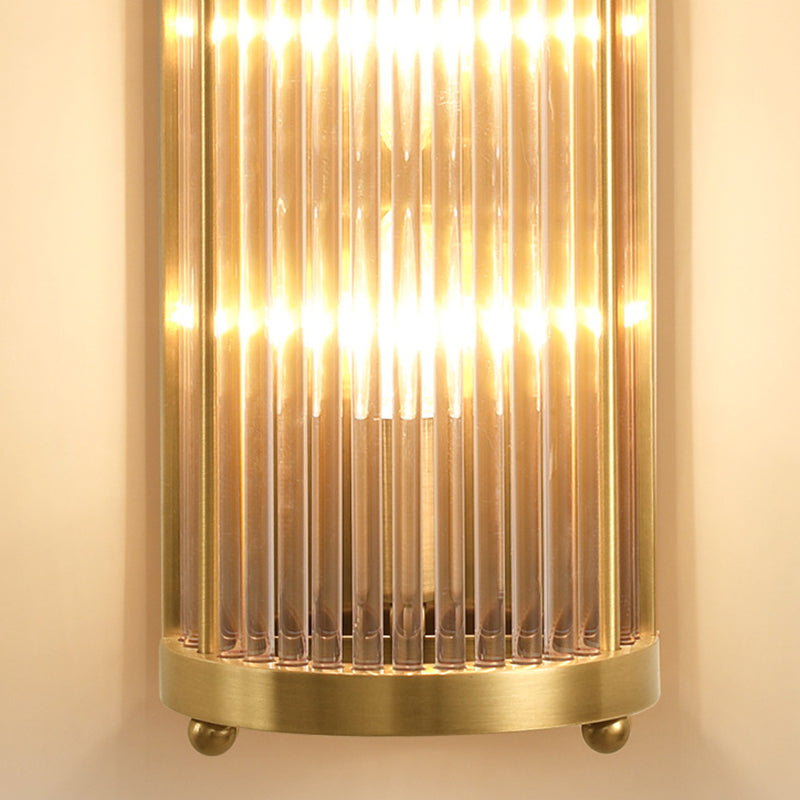 Luces de apliques cilíndricos cristalínicos transparentes Estilo moderno Lámpara de montaje de pared de 2 luces en oro