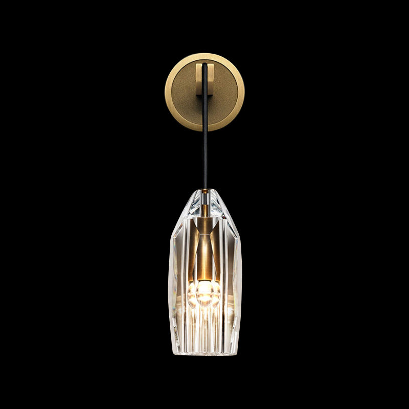 Modern Style Geometric Sconce Lights Transparent Crystal 1-Light Wall Mounted Lamp in Brass