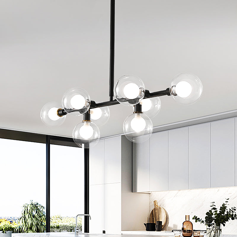 8 teste kit lampada da cucina kit lampadina nera contemporanea con tonalità di vetro trasparente rotondo