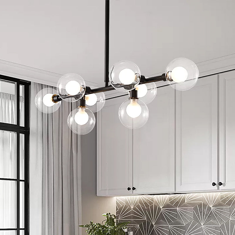 8 teste kit lampada da cucina kit lampadina nera contemporanea con tonalità di vetro trasparente rotondo