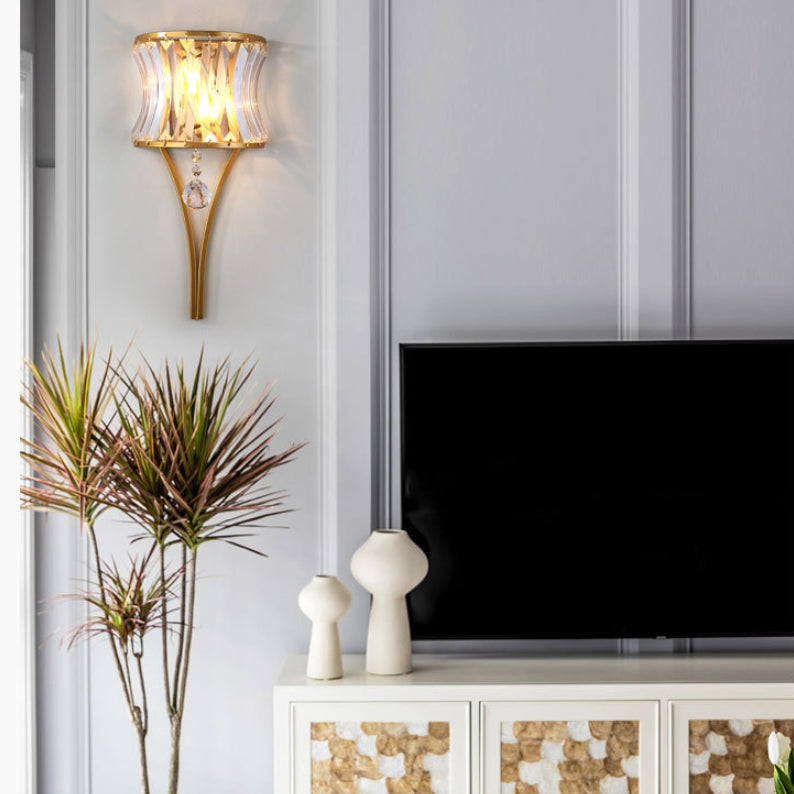 Moderne Stil gebogene Wandleuchten klare Kristall 2 Leichter Wandlampen in Gold und Schwarz