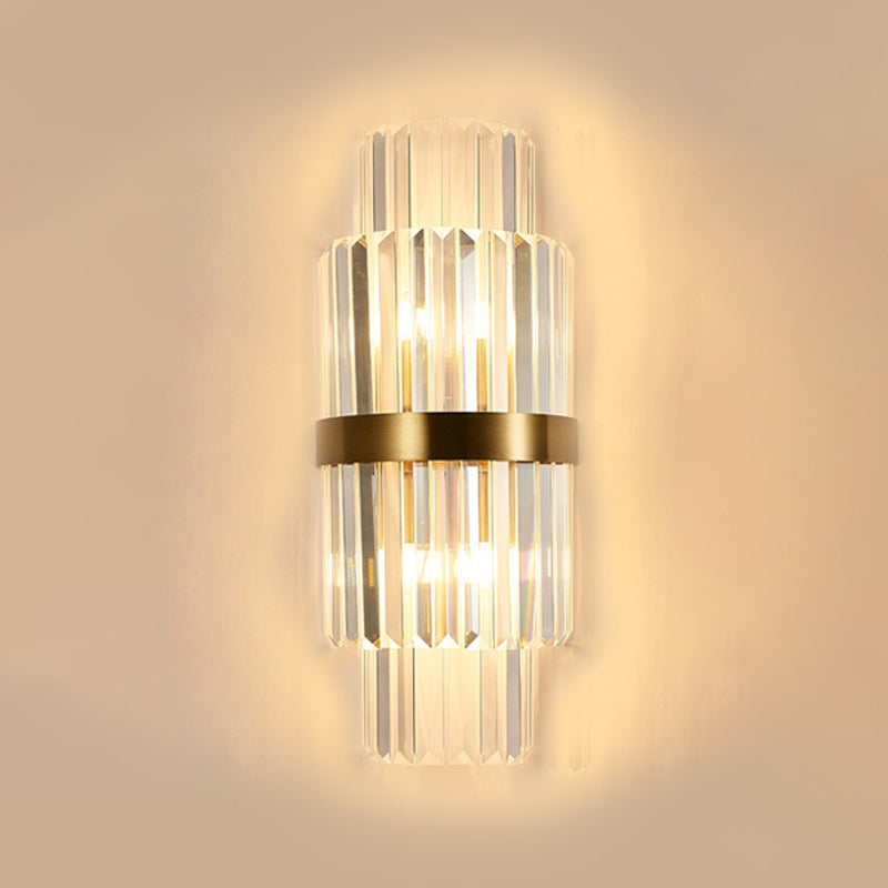 Luz de columna Luz de columna Modern Style Crystal 2 luces de pared Iluminación en oro y negro