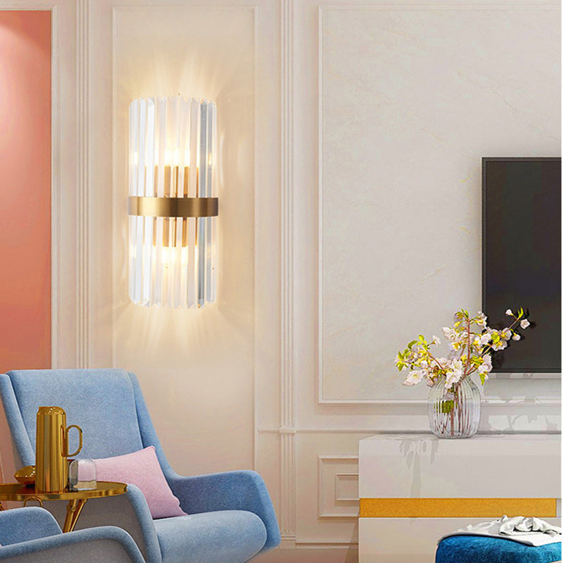 Column Sconce Light Fixture Modern Style Crystal 2-Lights Wall Mounted Lighting in Gold and Black
