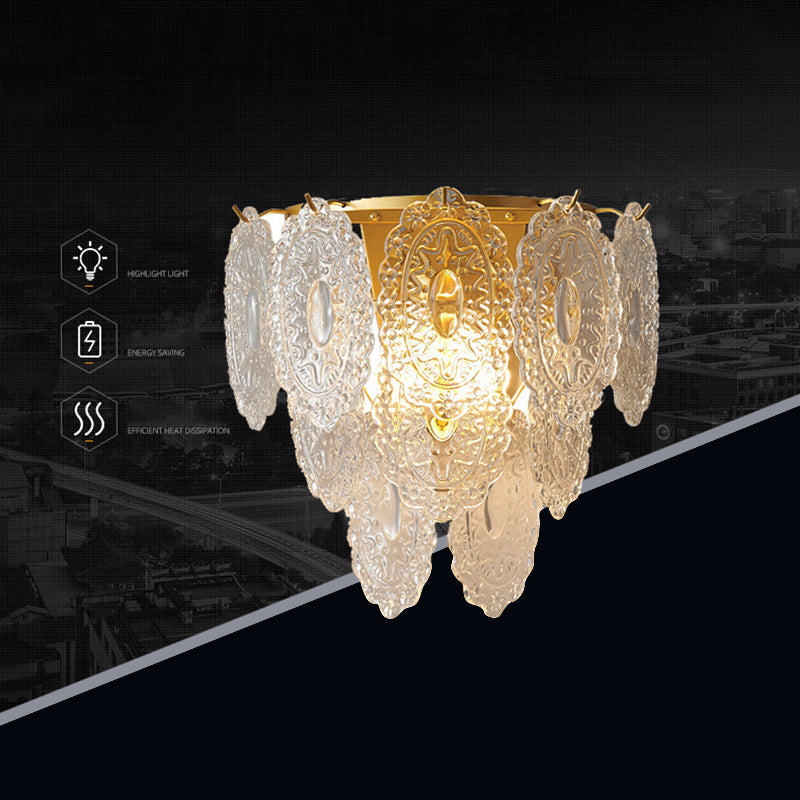 Modern Style Three-Tiered Sconce Crystal 3-Lights Wall Lighting Fixtures in Brass