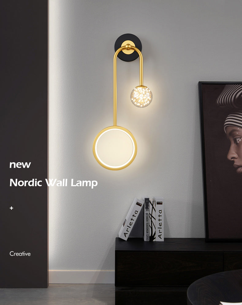 Modern Simple Style Round Disc Shade Wall Sconce Metal 2 Lights Sconces in Gold Finish