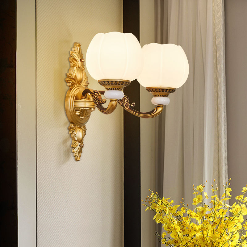 2-Lights Geometric Wall Sconce Modern Simple Style Glass Wall Lighting in Gold