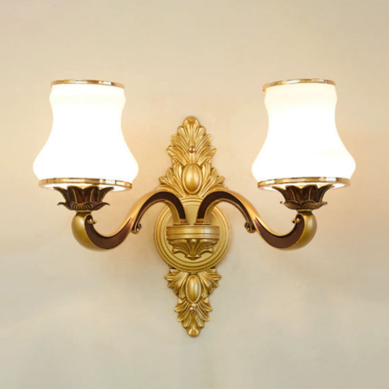2-Lights Geometric Wall Sconce Modern Simple Style Glass Wall Lighting in Gold